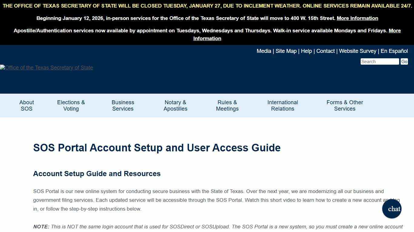 SOS Portal Account Setup and User Access Guide